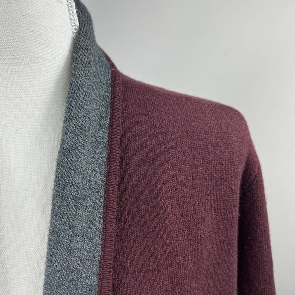 Ann Taylor Loft Maroon Gray Wool Blend Open Cardigan XS Sweater Jacket - Picture 6 of 14